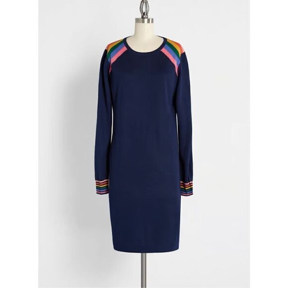Modcloth Sugarhill Women’s Rainbow Evie Sun On My Shoulders Sweater Dress - Picture 10 of 10